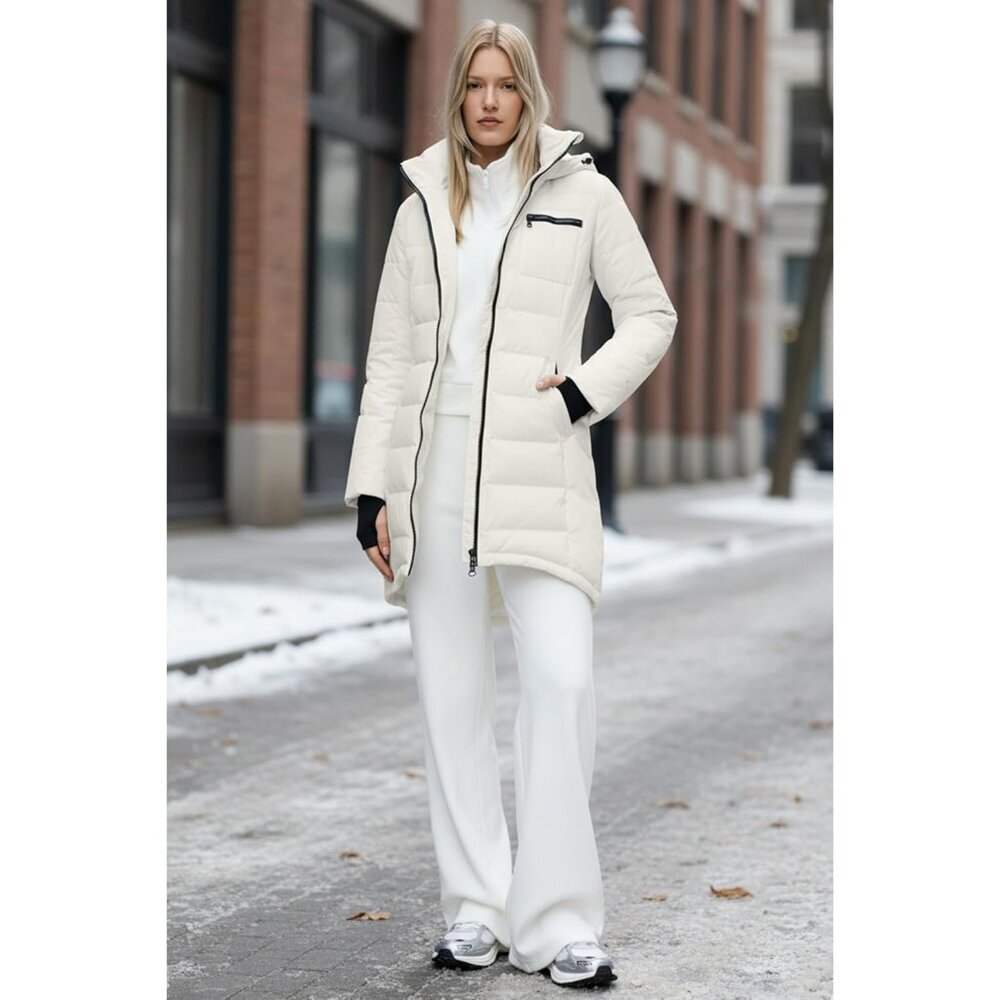 Women's Cannoli Cream Down Hooded Puffer Quilted Jacket Coat Winter Outerwear - Picture 2 of 8